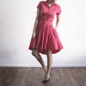Elegant Coral Button-Up Dress
